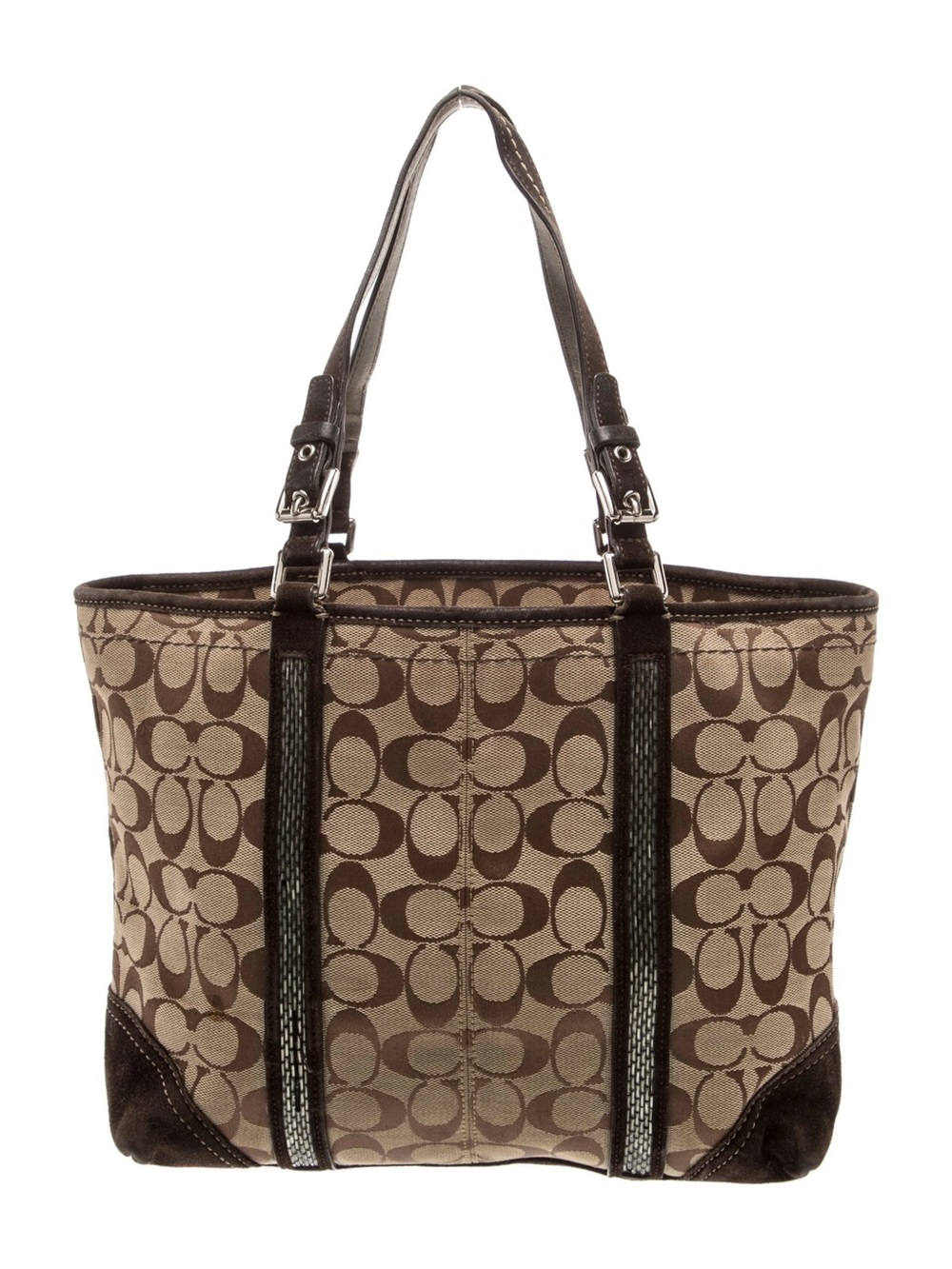 Coach brown Signature Gallery Beaded Tote bag purse needs cleaning